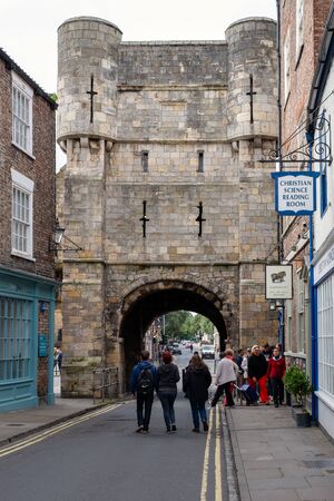 YORK, UNITED KINGDOM - AUGUST 11,2019 : Old tower at the walls in the medieval city of York in Englandの写真素材