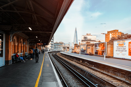 LONDON,UK - AUGUST 20,2019 : The Waterloo train station in London with The Shard skyscraper on the backgroundのeditorial素材