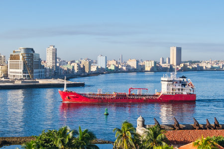 An Oil Tanker enters the bay of Havanaのeditorial素材