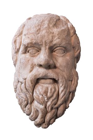 Ancient marble head of the greek philosopher Socrates - Isolated on white with clipping pathの写真素材