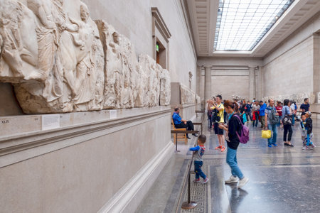 LONDON,UK - JULY 31,2019 : The Elgin Marbles exhibited at the British Museum and originally located at the temple of the Parthenon in Athensのeditorial素材