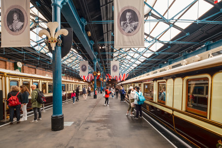 YORK,UK - AUGUST 12,2019 : The Royal Carriages at the National Railway Museum in Yorkのeditorial素材