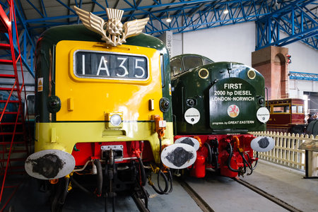 YORK,UK - AUGUST 12,2019 : Type 4 D200 diesel powered locomotives at the National Railway Museum in...