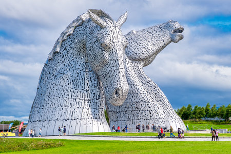 The Kelpies monument at The Helix park near Falkirk in Scotland - Famous scottish landmarkのeditorial素材