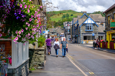 The colorful village of Ambleside on the picturesque Lake District in Englandのeditorial素材