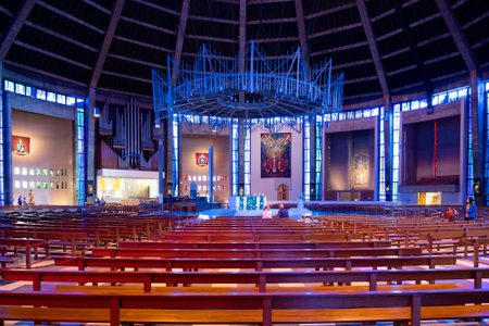 Interior of the Liverpool Metropolitan Cathedral, the largest catholic cathedral in Englandのeditorial素材