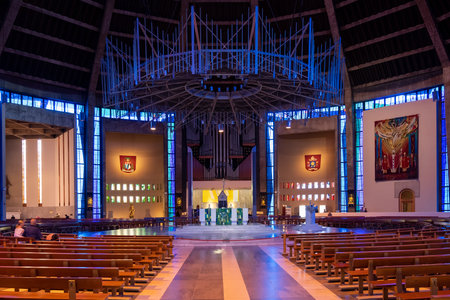 Interior of the Liverpool Metropolitan Cathedral, the largest catholic cathedral in Englandのeditorial素材