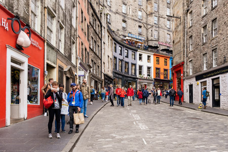 Victoria Street in Edinburgh, with its coloful buildings and independent shops this is one of the top attractions of the scottish capitalのeditorial素材