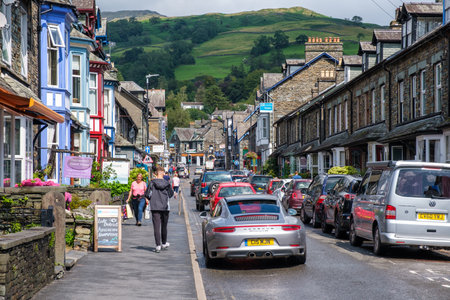 The colorful village of Ambleside on the picturesque Lake District in Englandのeditorial素材