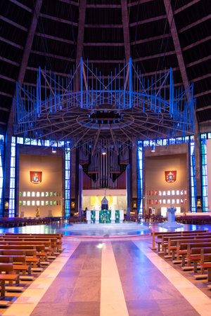 Interior of the Liverpool Metropolitan Cathedral, the largest catholic cathedral in Englandのeditorial素材