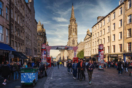 The Royal Mile at Edinburgh during the Fringe Festivalのeditorial素材