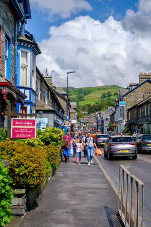 The colorful village of Ambleside on the picturesque Lake District in Englandのeditorial素材