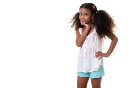 Cute and funny multiracial girl - Isolated on a white backgroundの写真素材