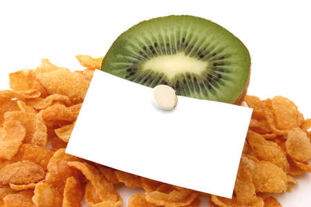 kiwi with cornflakes ( a note ready for writing your own text)の写真素材