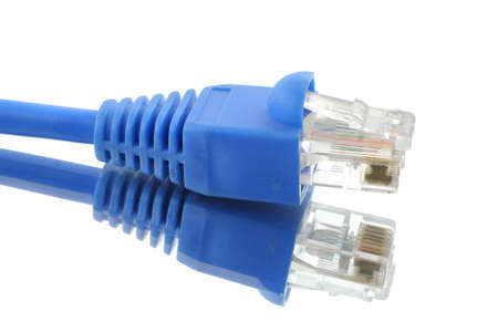 RJ-45 cable with its reflection on pure white background