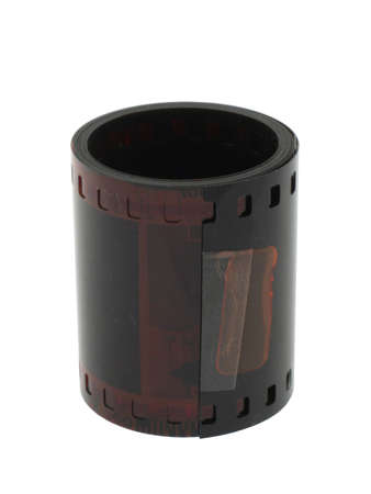 macro of an old film roll on whiteの写真素材