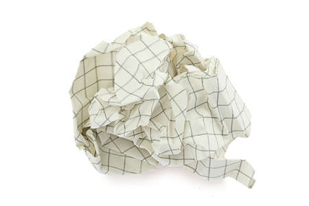close-up of crumpled paper ball isolated on whiteの写真素材