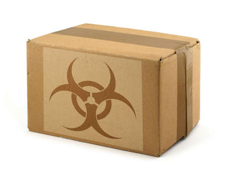 cardboard box with Biohazard Symbolの写真素材