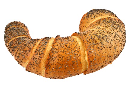 delicious croissant against pure white backgroundの写真素材