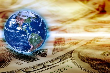 Concept of global business - Earth globe and banknotes on abstract space の写真素材
