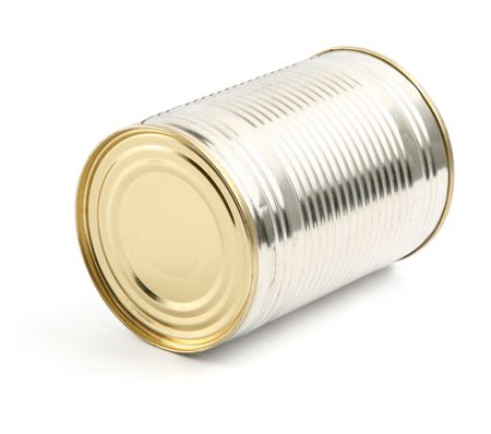 food tin can on white background, natural shadow underneath