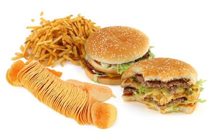 unhealthy food composition against white background の写真素材