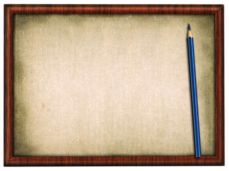 old wooden frame and pencil isolated on whiteの写真素材
