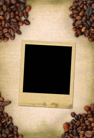 blank photo frame on coffee backgroundの写真素材