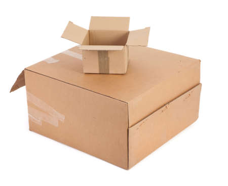 two cardboard boxes on white background