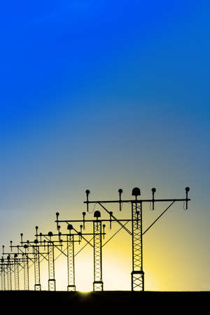 sunrise view on runway lights の写真素材