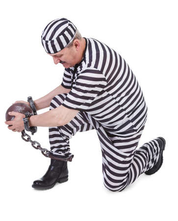 struggle with ball and chain over white background