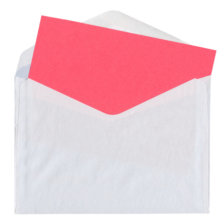 envelope with blank red card isolated on white backgroundの写真素材