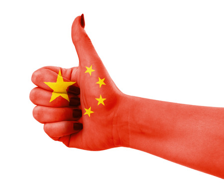 National flag of China on female handの写真素材