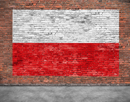 Flag of Poland painted on aged brick wallの写真素材