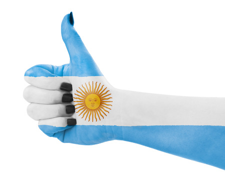 Flag of Argentina on female's handの写真素材