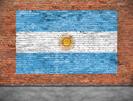 Flag of Argentina painted on old brick wallの写真素材