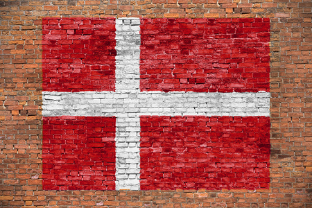 Flag of Denmark painted on old brick wallの写真素材
