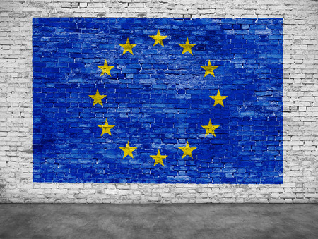 Flag of European Union on white brick wallの写真素材