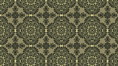 Brown and Green Vintage Ornament Wallpaper Pattern Design