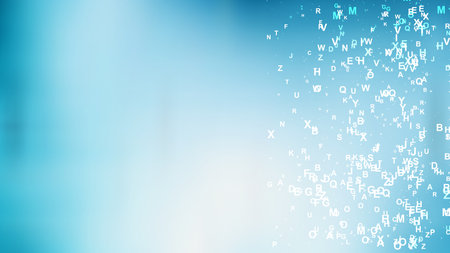 Abstract Blue and White Scattered Alphabet Letters Backgroundの写真素材