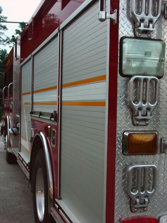 the side view of a fire truck