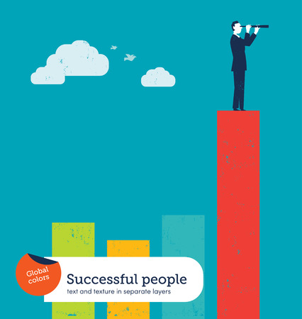 Vector Man on top of Chart. Global colors. Text and Texture in separate layers.のイラスト素材