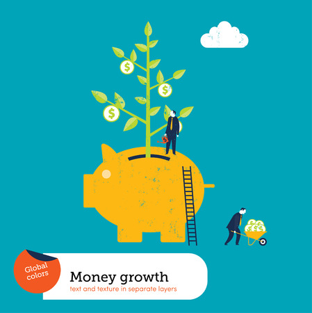 Money Plant in a Piggy Bank.  Global colors. Text and Texture in separate layers.のイラスト素材