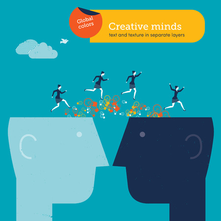 Vector women springing from head to head. Global colors. Text and Texture in separate layers.のイラスト素材