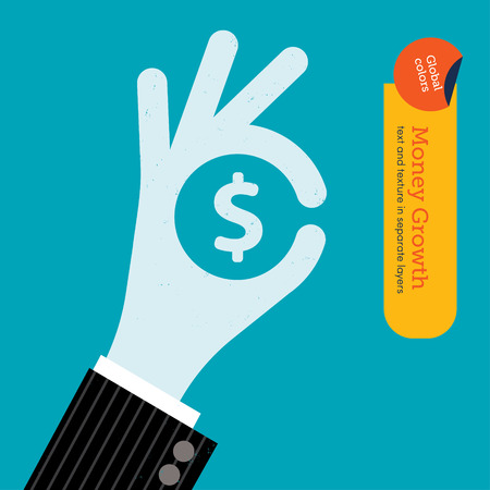 Ok hand with dollar sign. Global colors. Text and Texture in separate layers.のイラスト素材