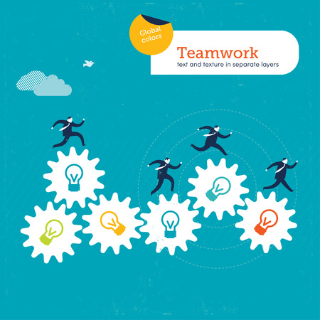 men walking on gears with bulbsのイラスト素材