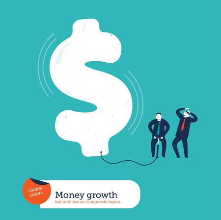 Businessman inflating a dollar sign. Vector illustration Eps10 file. Global colors. Text and Texture in separate layers.のイラスト素材