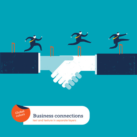 Businessmen doing steeplechase. Vector illustration. Global colors. Text and Texture in separate layers.のイラスト素材