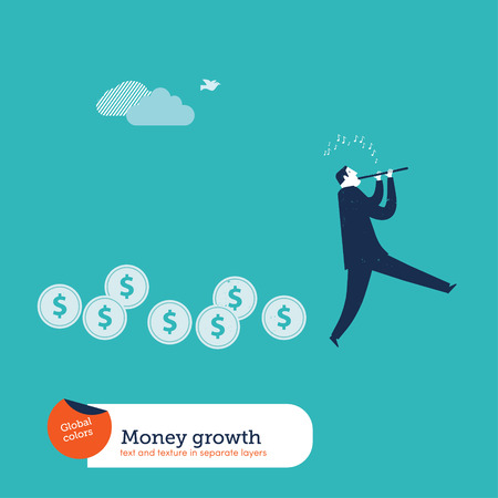 Businessman calls money by flute and money follows him a  のイラスト素材