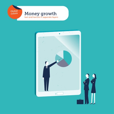 Business people one giving an explanation from a tablet.    のイラスト素材